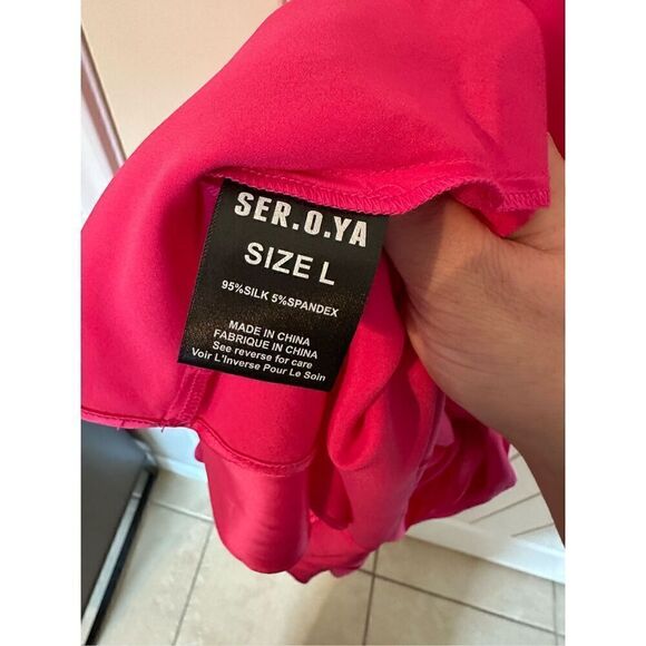 NWT SER.O.YA Retrofete Revolve Emma Pink Silk Slit Midi Dress Size L - Picture 12 of 13